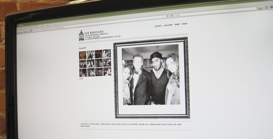 The gallery page of the Birdcage website