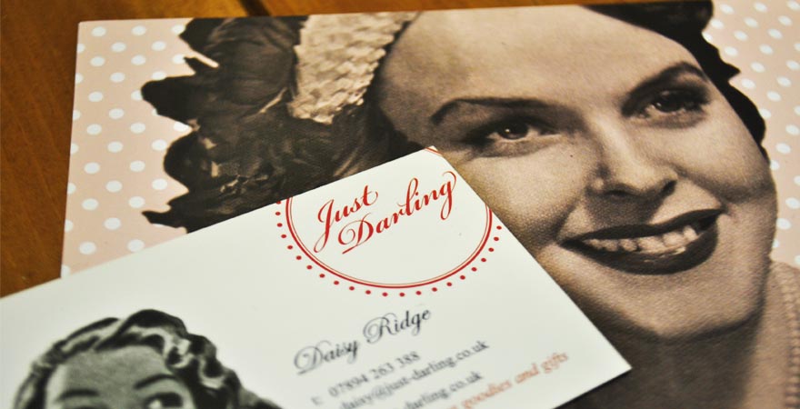 Jusr Darling postcard and business card